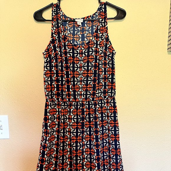 Small Merona Elastic Waist Orange and Navy Dress - Picture 2 of 2